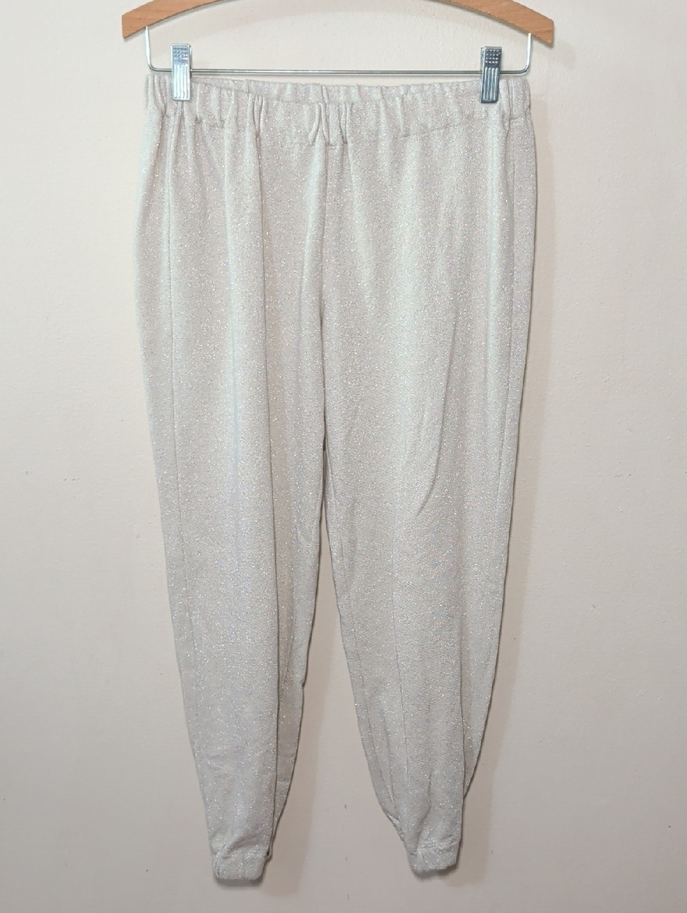 Wilt Crop Gusset Bike Jogger Pants Cream Silver Comfy Casual Women's Size XS